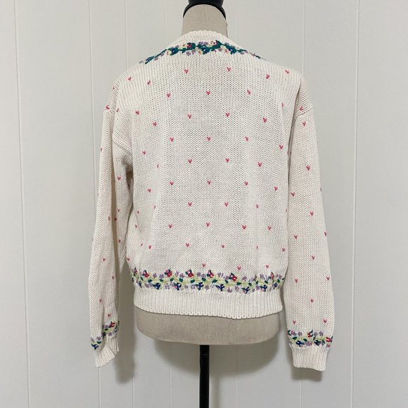 Vintage 80s/90s Cape Isle Knitters Floral Hand Embroidered Cardigan Size XS - Picture 7 of 10